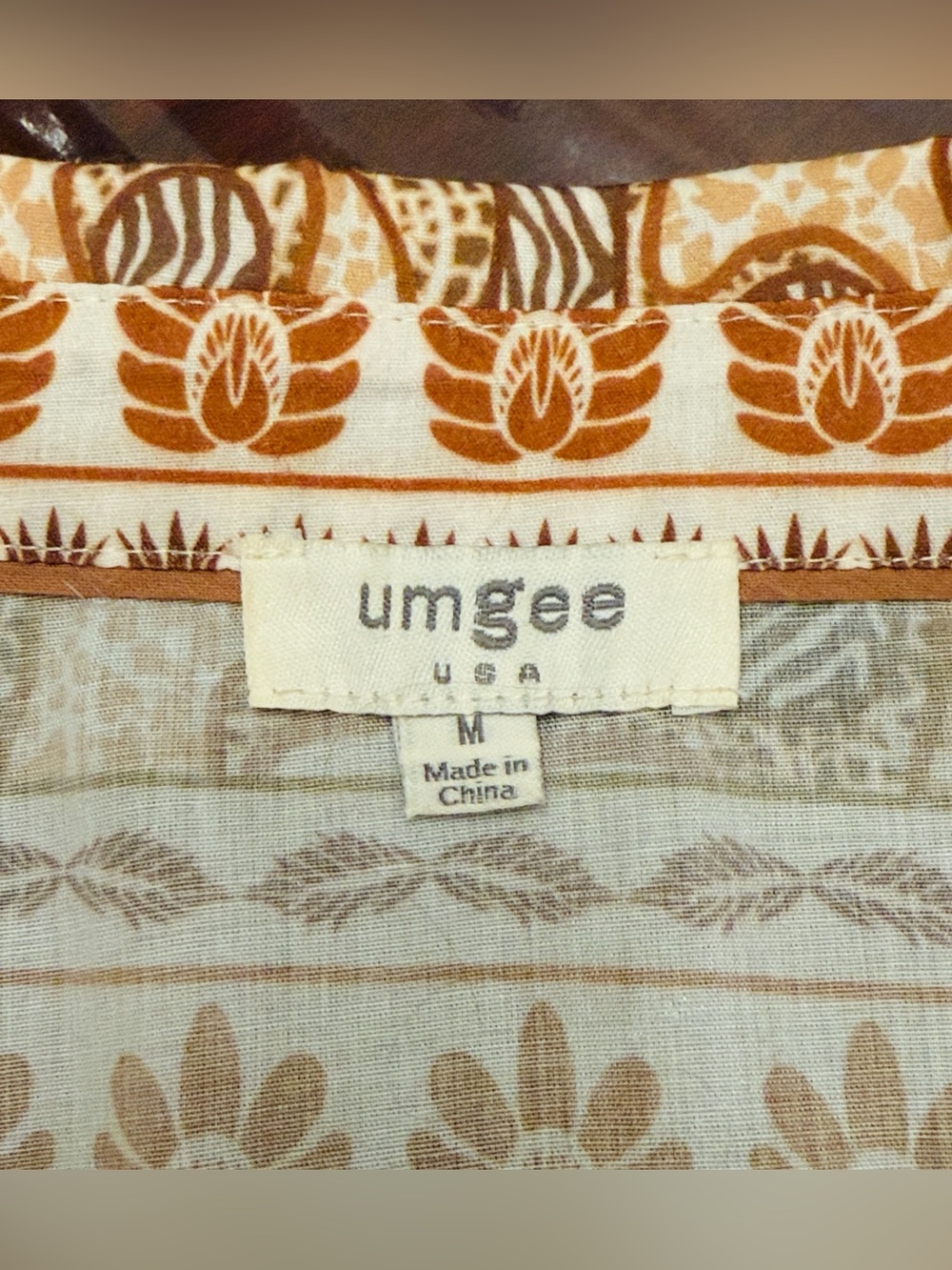 Umgee Tan Cream Safari Jungle Print SZ M Boho Cottagecore Earth Tone Midi Dress - Picture 7 of 8